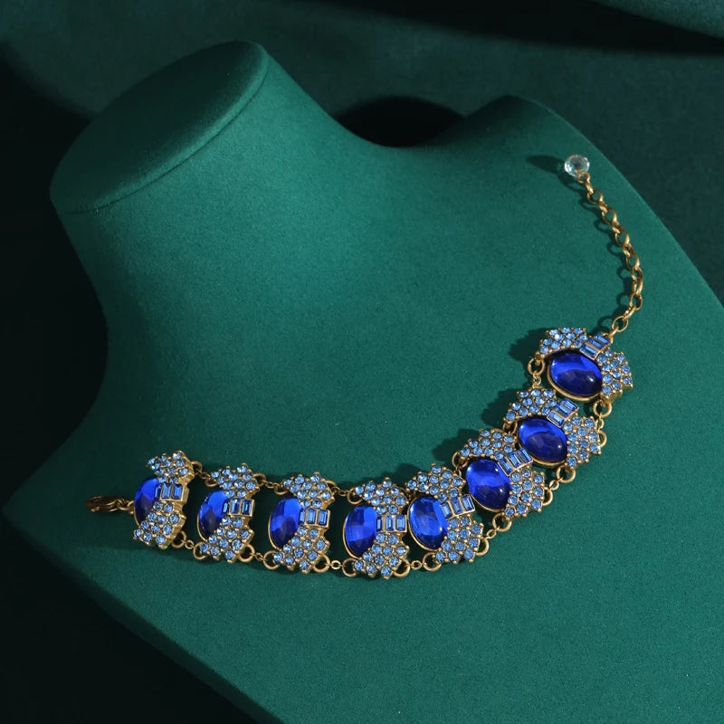 Vintage Sapphire Blue Rhinestone Bracelet – 1950s Cocktail Glam Revival