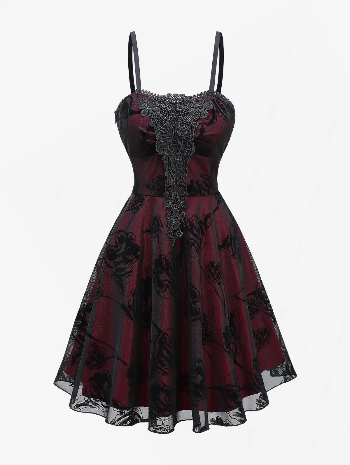 Vintage Red Lace Knee-Length Dress