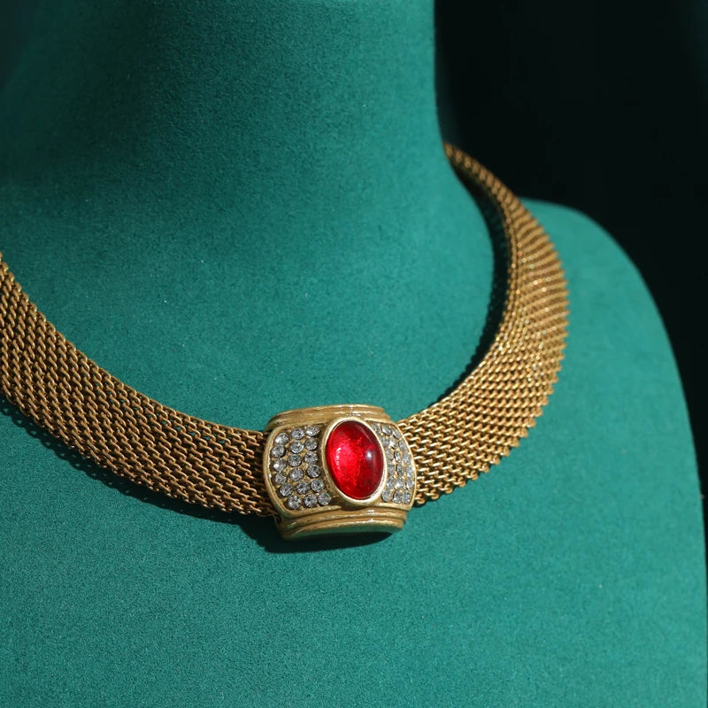 Vintage Crown Red Glaze Choker Necklace