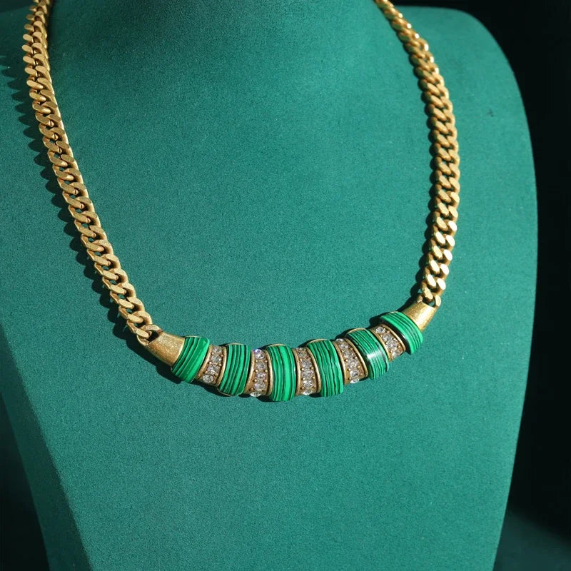 Vintage Peacock Stone Rhinestone Choker Necklace