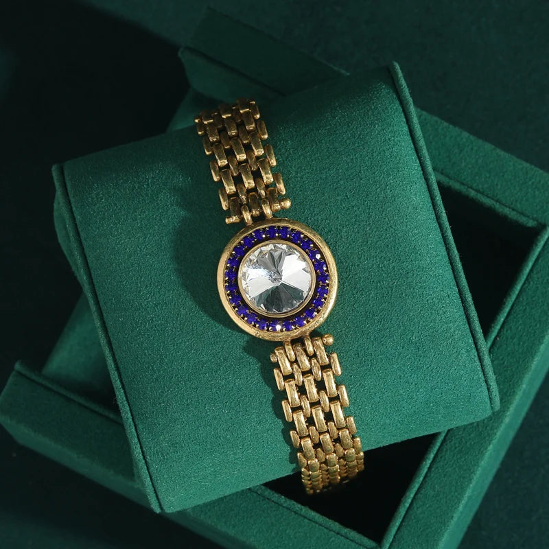 White Zircon Watch Chain Bracelet – Vintage-Inspired Regal Revival