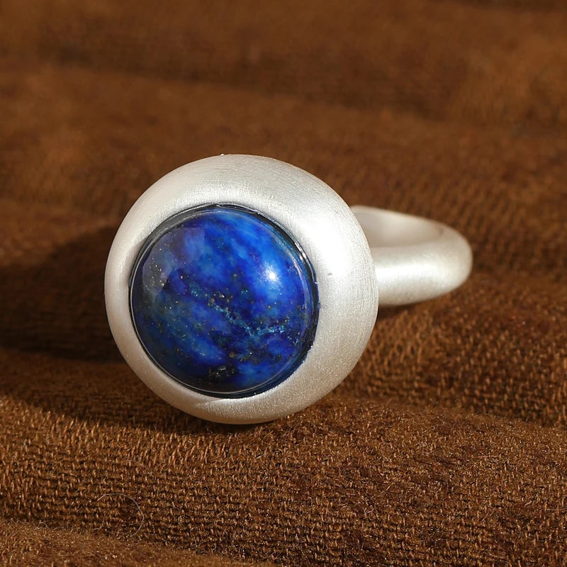 Minimalist Lapis Orb Ring – 18K Gold-Plated (Matte Finish)
