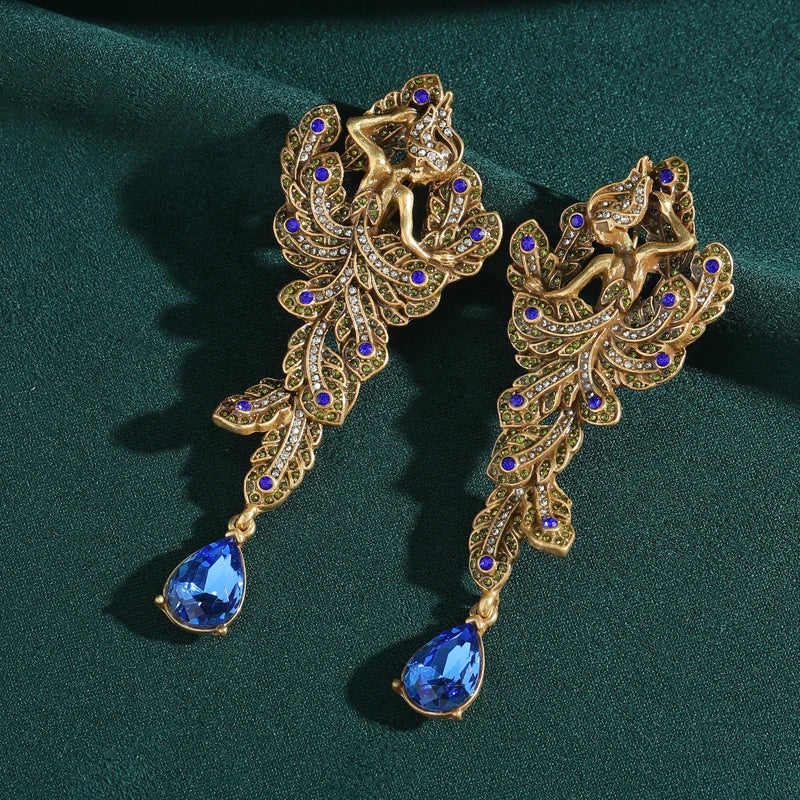 Vintage Ballet Girl Blue Crystal Drop Earrings