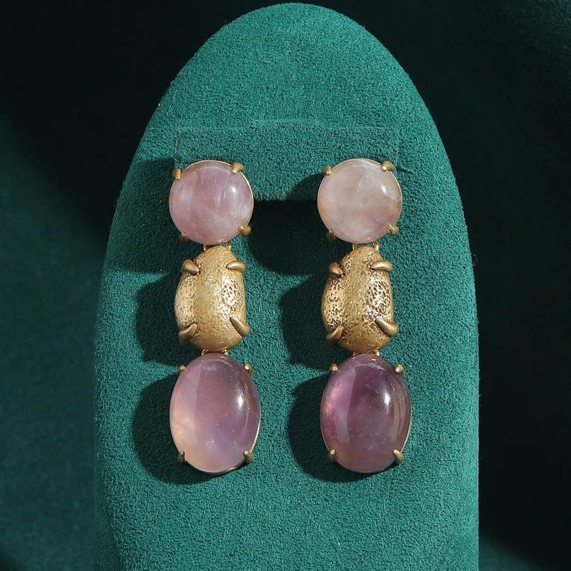 Retro Hollywood Grape Purple Drop Earrings – Cat Eye Glass & Waterdrop Statement Pair