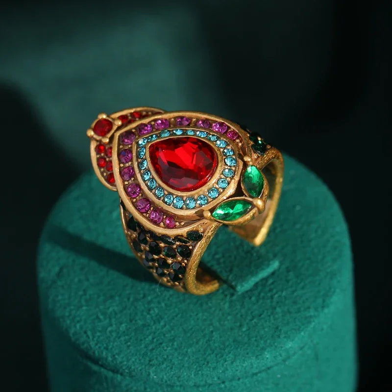 Mughal Crown Jewel Cocktail Ring – 18K Gold-Plated