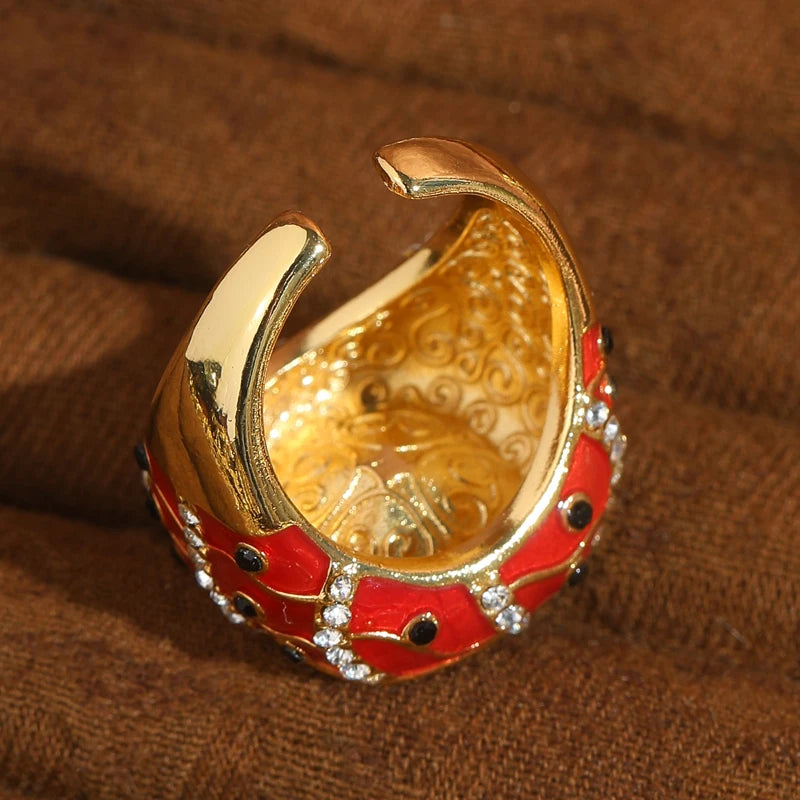 Vintage Red Crystal Square Gold-Plated Statement Ring – Adjustable