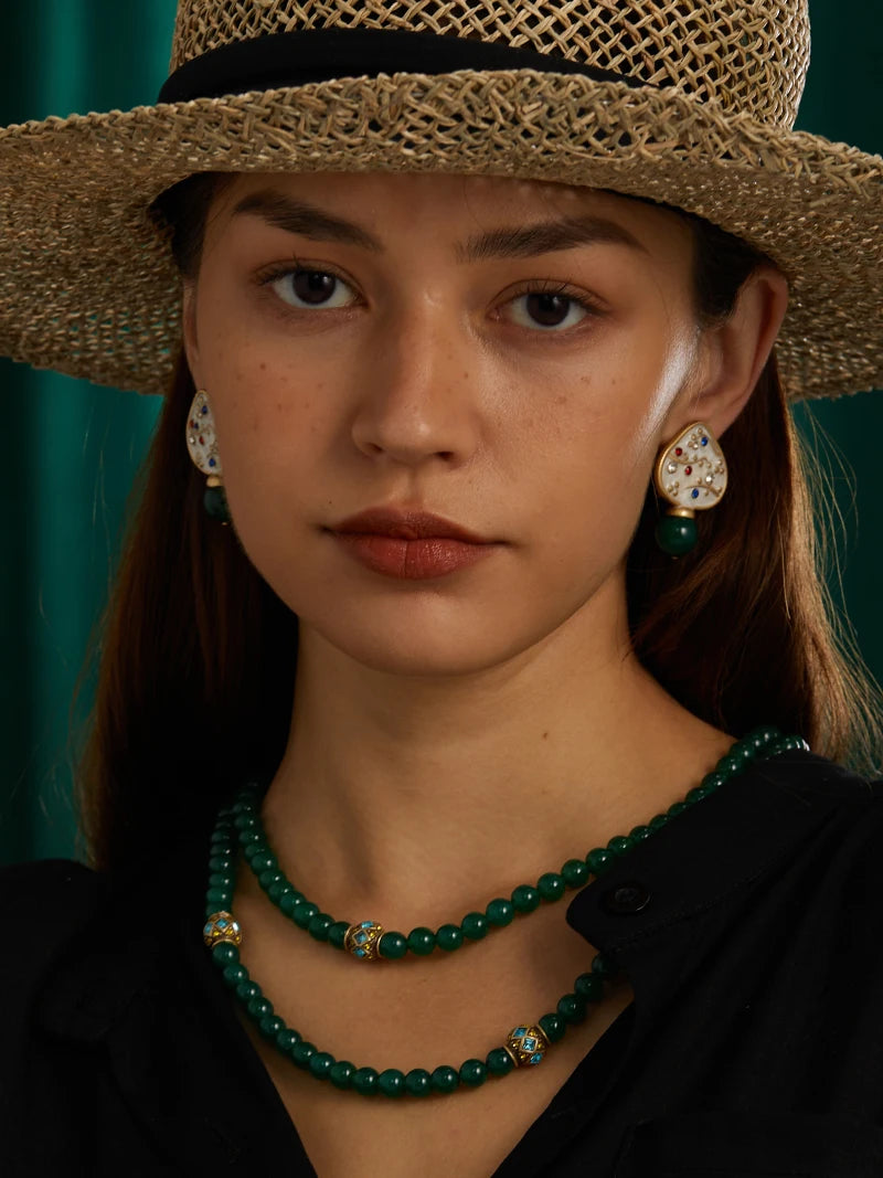 Emerald Agate Layered Necklace – Vintage-Inspired Jade Garden Revival