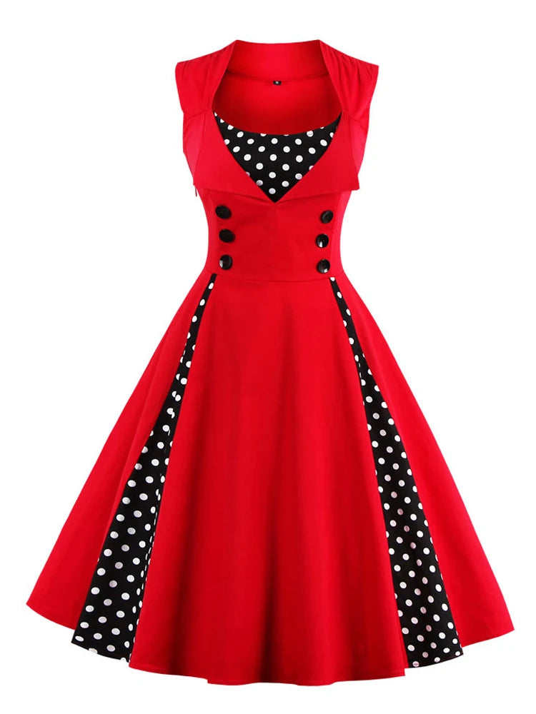 The 'Rockabilly Rendezvous' 1950s Swing Dress - Polka Dot Accent Vintage Midi