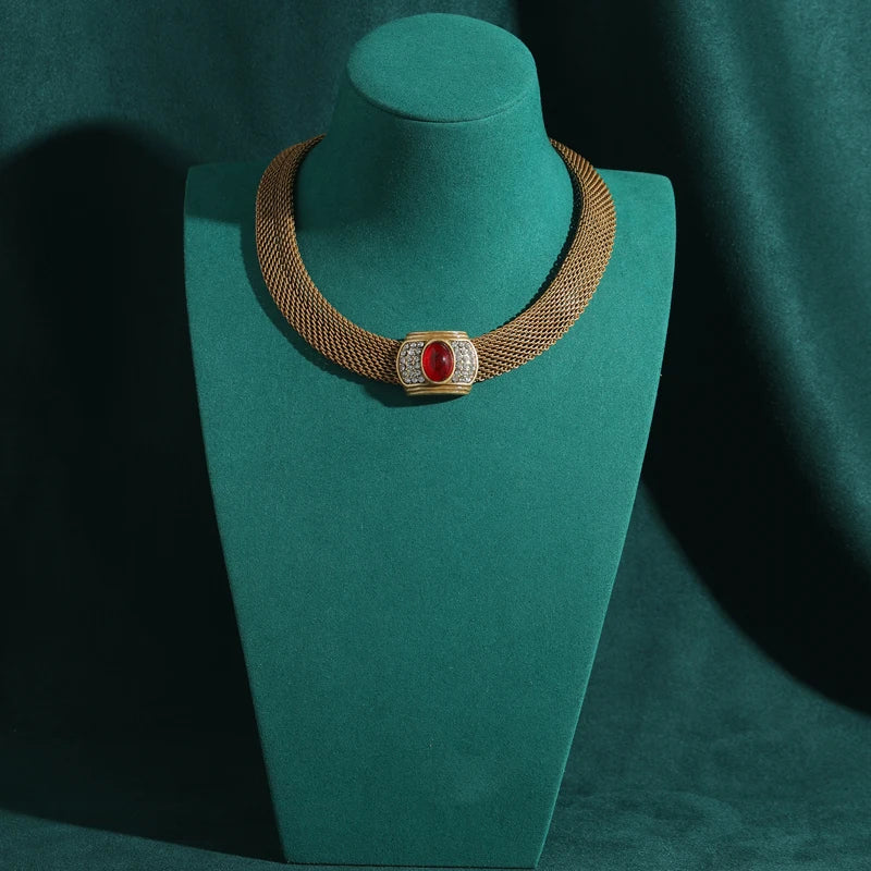 Vintage Crown Red Glaze Choker Necklace