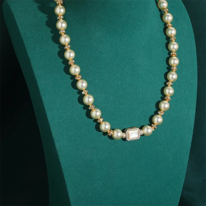 Vintage Gold Pearl & Rhinestone Choker Collar Necklace