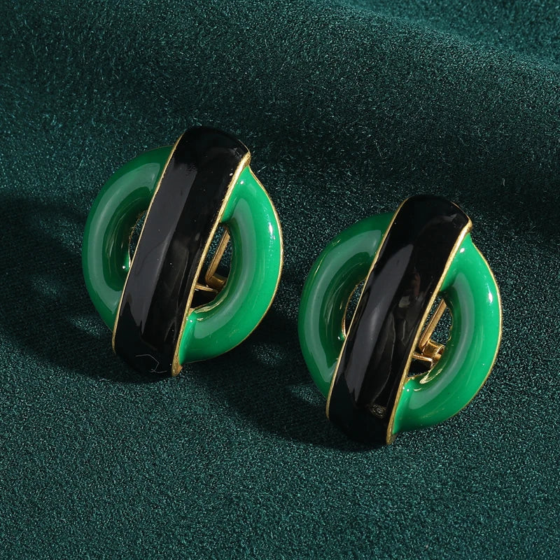 Emerald Circle Stud Earrings – Vintage-Inspired Boho Mod Revival