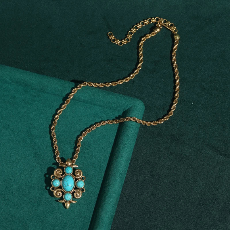 Vintage Turquoise Charm Pendant Necklace – Art Deco & Symbolic Elegance