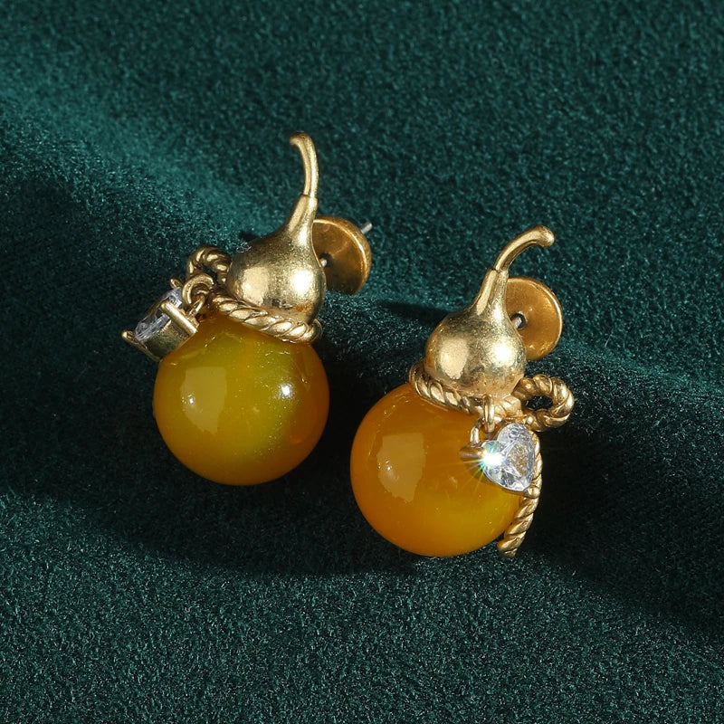 Vintage Yellow Beeswax Gourd Earrings – Whimsy & Warmth