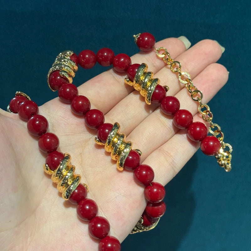 Vintage Spiral Red Glaze Beaded Choker Necklace