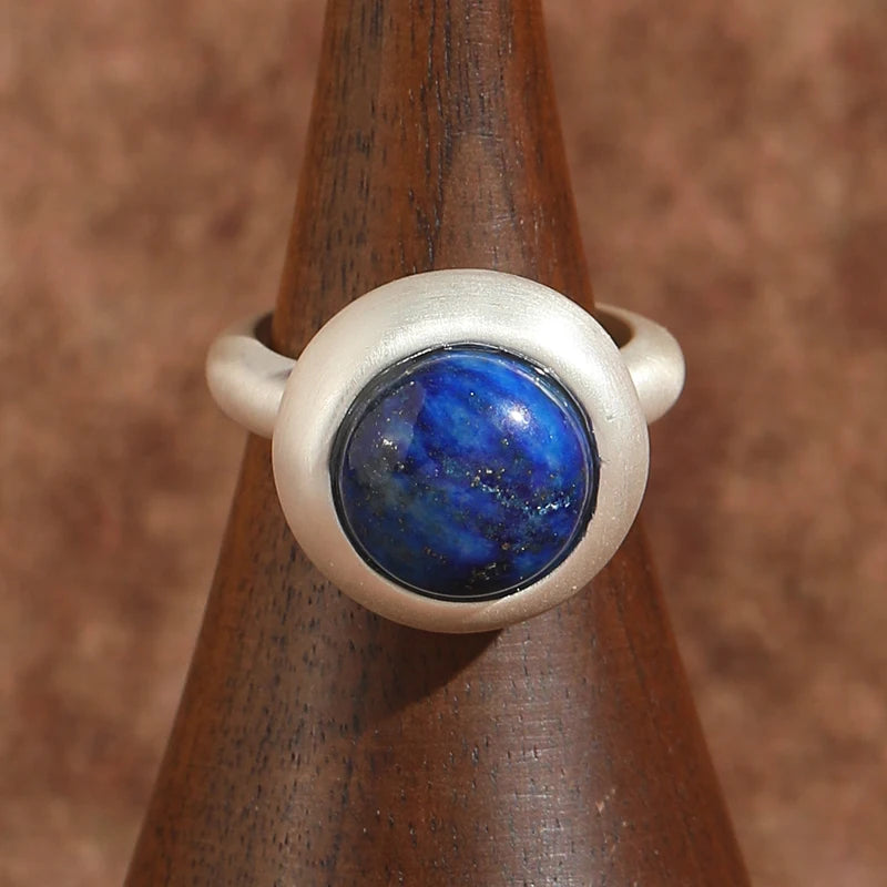 Minimalist Lapis Orb Ring – 18K Gold-Plated (Matte Finish)