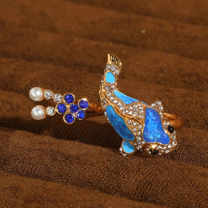 Vintage Enamel Koi Fish Cocktail Ring – 18K Gold-Plated