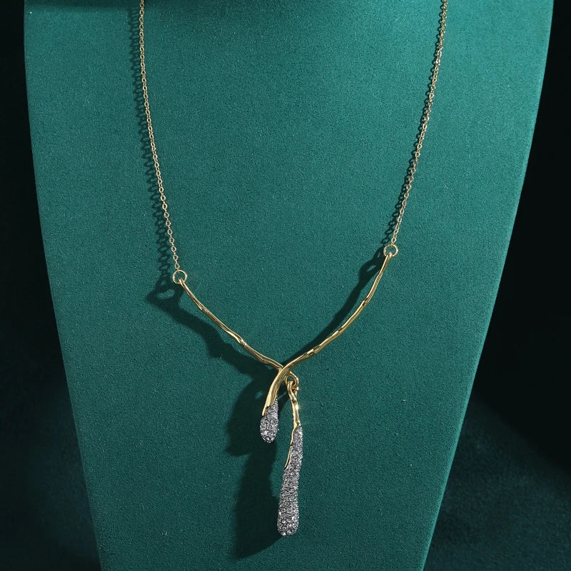 Gothic Glam Water Drop Cross Necklace – Rhinestone Pendant in Antique Gold