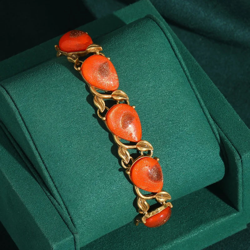 Orange Stone Charm Bracelet – Vintage-Inspired Sunset Glam