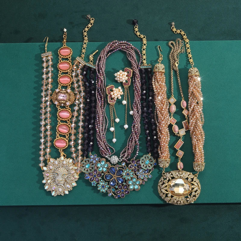 Vintage Crystal Flower Pendant Necklace