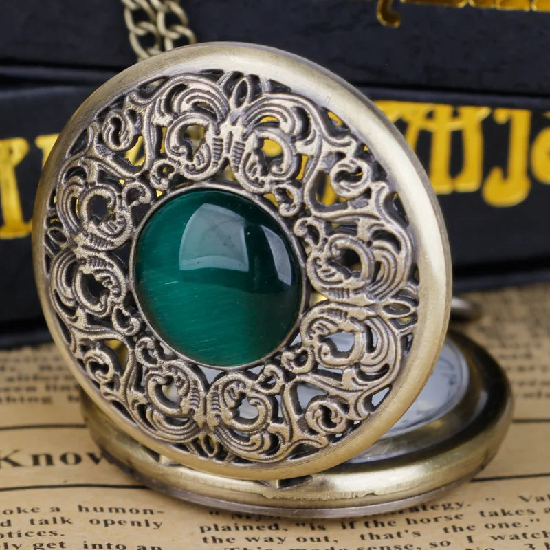 Emerald Filigree Pocket Watch – Victorian Revival Heirloom with Ornate Detailing