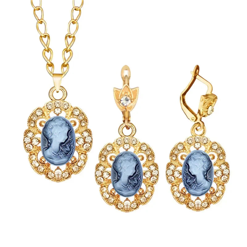 Lady Queen Pink Cameo Jewelry Set – Necklace & Earrings (1890s Inspired)