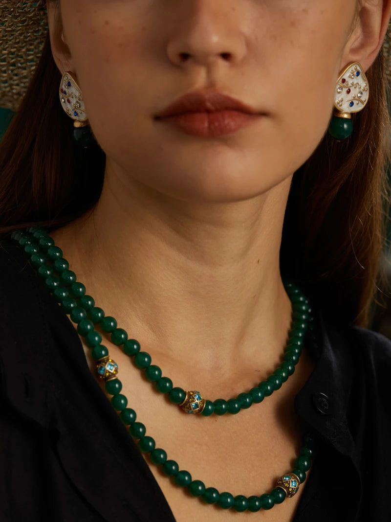 Emerald Agate Layered Necklace – Vintage-Inspired Jade Garden Revival