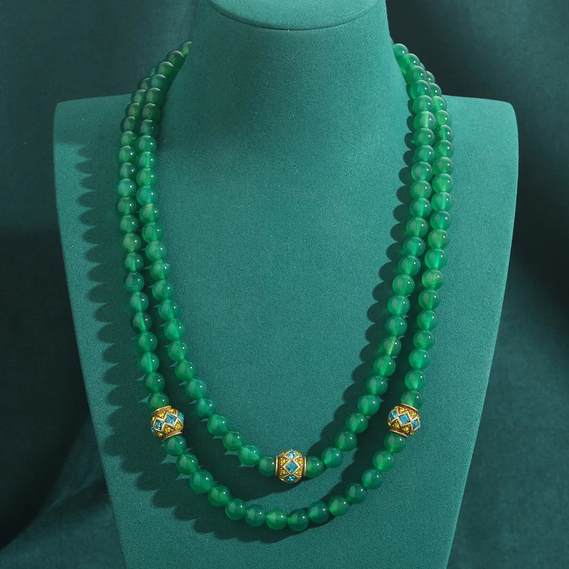 Emerald Agate Layered Necklace – Vintage-Inspired Jade Garden Revival
