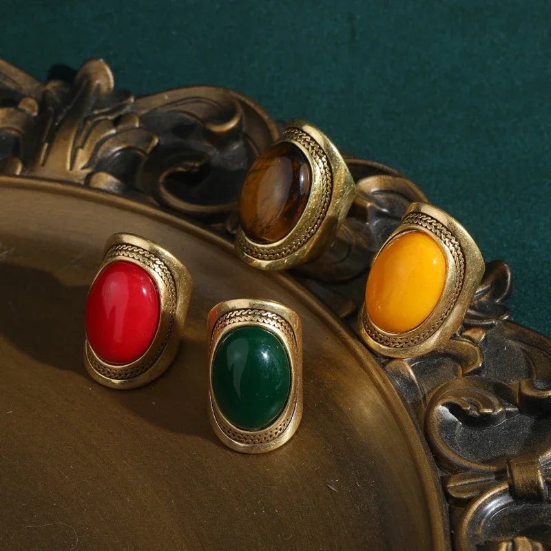 Vintage French Oval Statement Rings – Bold Color & Cinematic Chic
