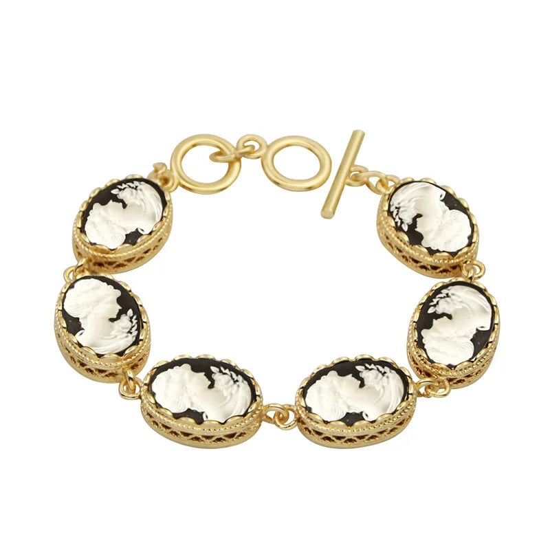 Victorian Elegance Resin Cameo Bracelet - Antique Toggle Clasp - Mid-Century Heirloom