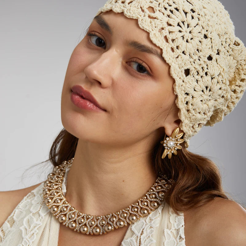 Vintage Half Daisy Pearl Earrings – Petal Sparkle & Feminine Grace