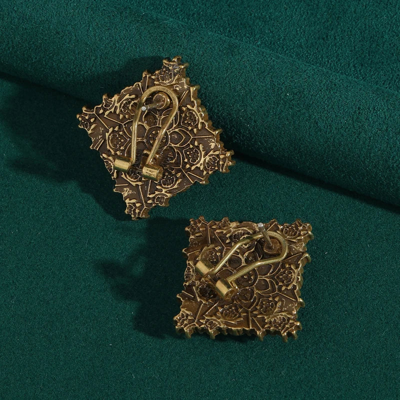 1960s Boho Mod Stud Earrings – Tiger Eye & Turquoise Beaded Squares