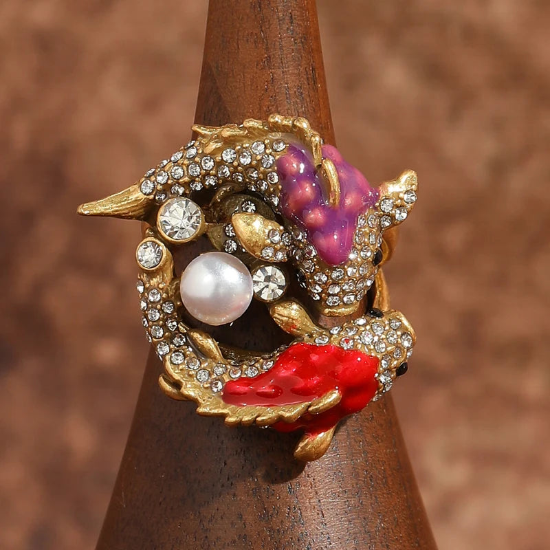Vintage Pisces Fish Pearl Ring – Celestial Drama & Oceanic Opulence