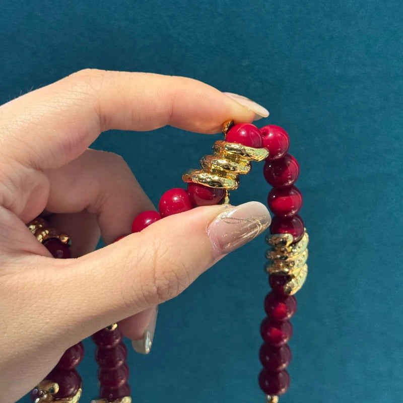 Vintage Spiral Red Glaze Beaded Choker Necklace