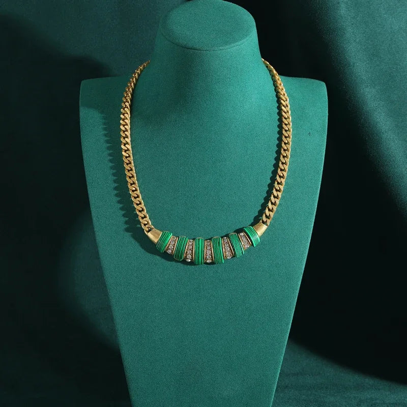 Vintage Peacock Stone Rhinestone Choker Necklace