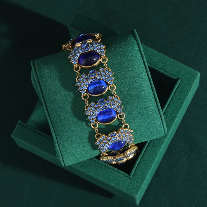 Vintage Sapphire Blue Rhinestone Bracelet – 1950s Cocktail Glam Revival