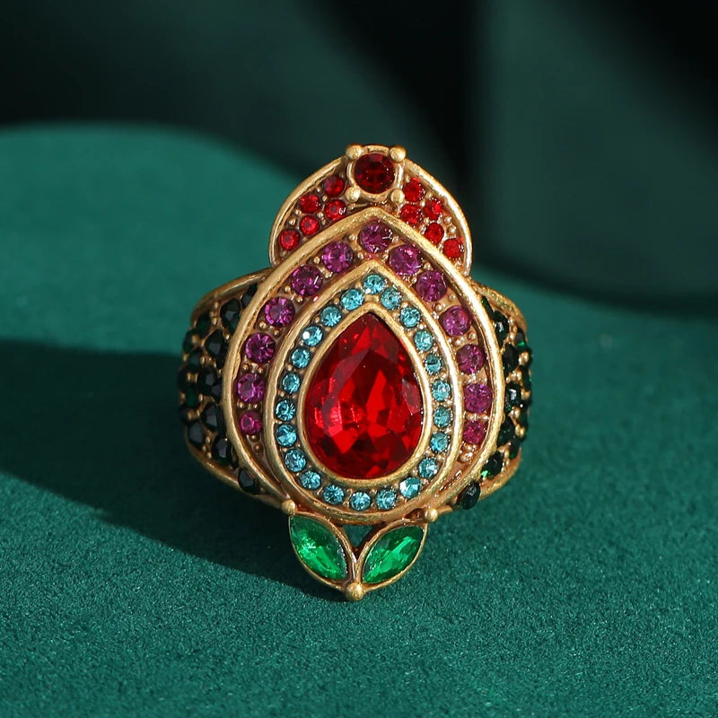 Mughal Crown Jewel Cocktail Ring – 18K Gold-Plated