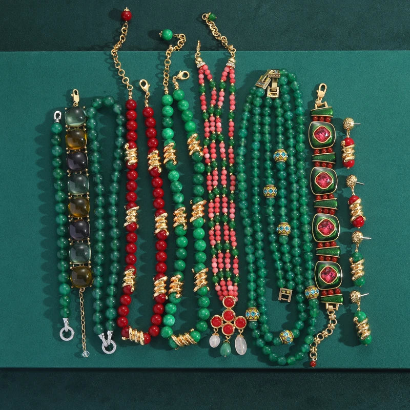 Emerald Agate Layered Necklace – Vintage-Inspired Jade Garden Revival