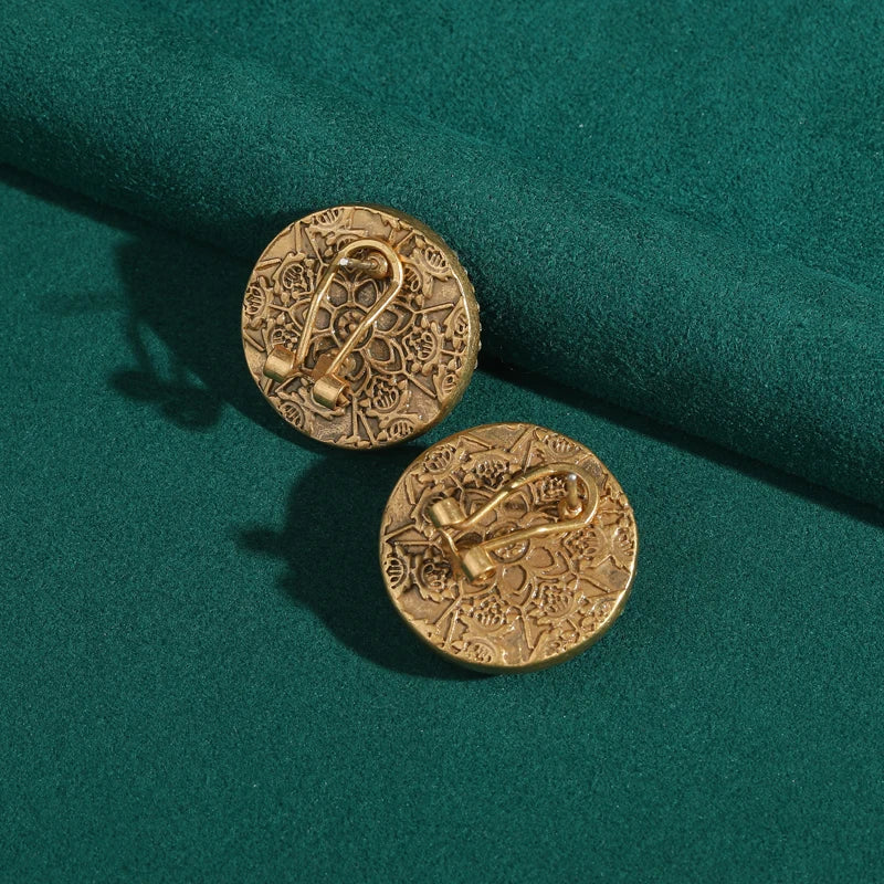 Art Deco Green Glazed Stud Earrings – Round Crystal & Pearl Statement Pair