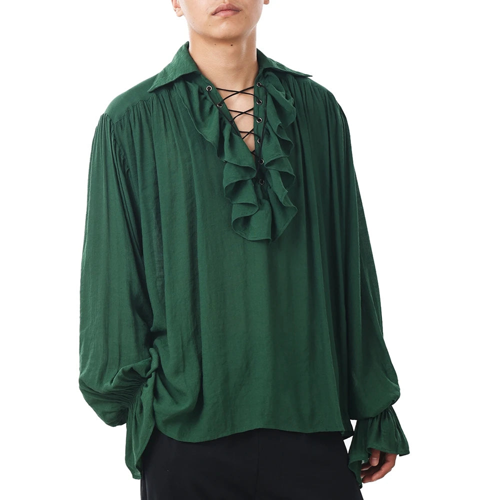 Midnight Herald" Ruffled Collar Vintage Shirt – Unisex