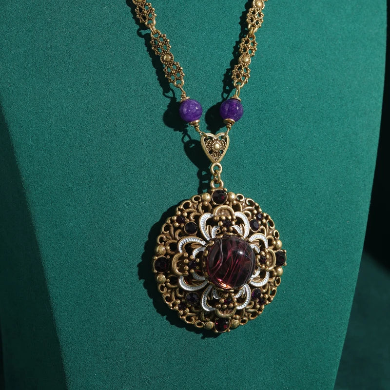 Vintage Purple Glaze Lion Pendant Necklace