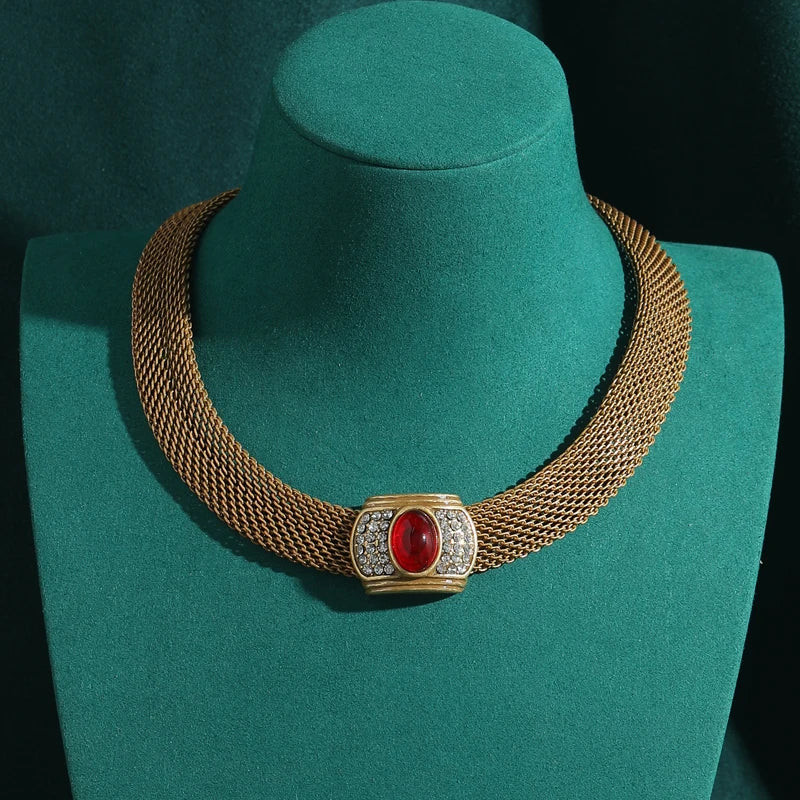 Vintage Crown Red Glaze Choker Necklace