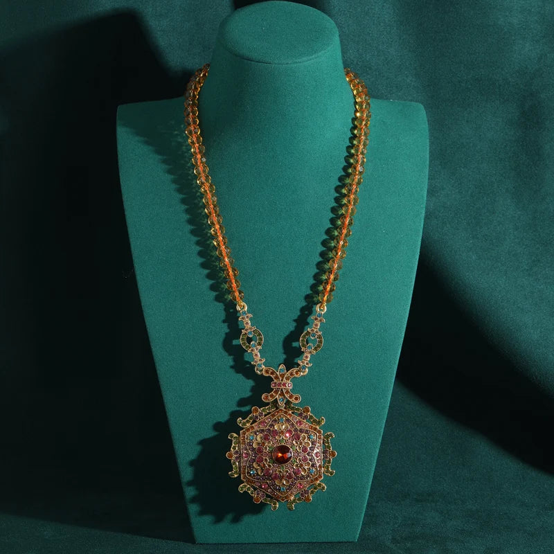 Vintage Crystal Flower Pendant Necklace