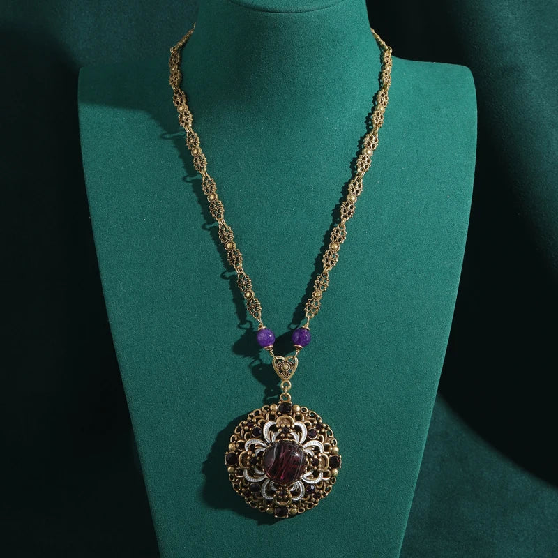 Vintage Purple Glaze Lion Pendant Necklace