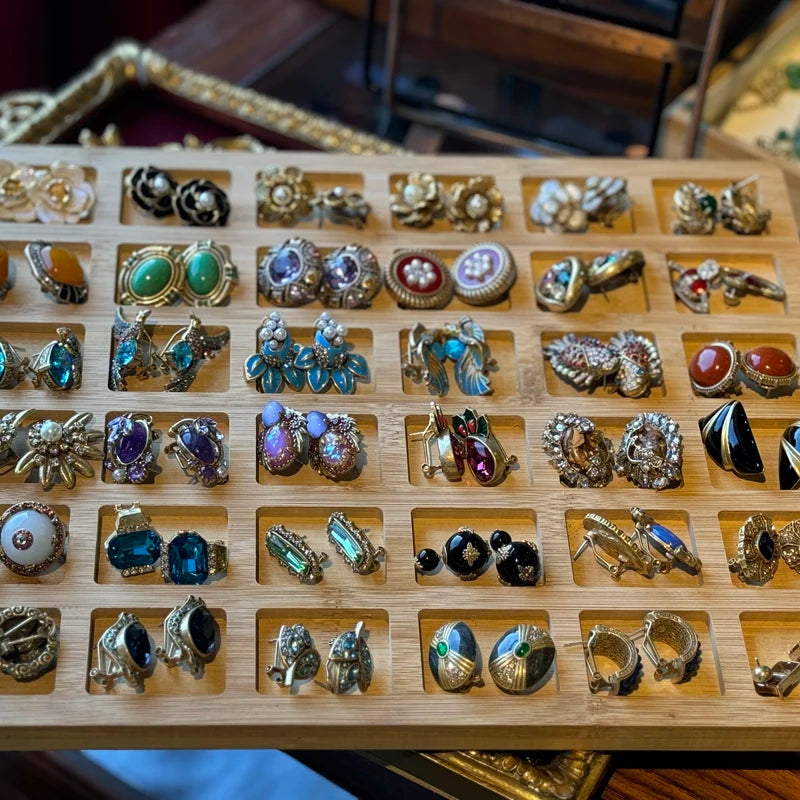 1950s Retro Hollywood Pink & Purple Moonstone Earrings – Foil Flower Waterdrop Studs