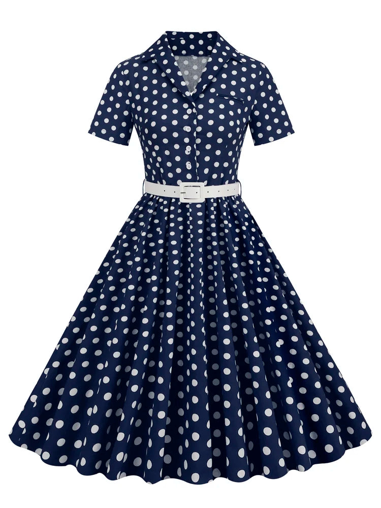 Polka Dot Vintage Swing Dress - Classic 1950s Style with Belt