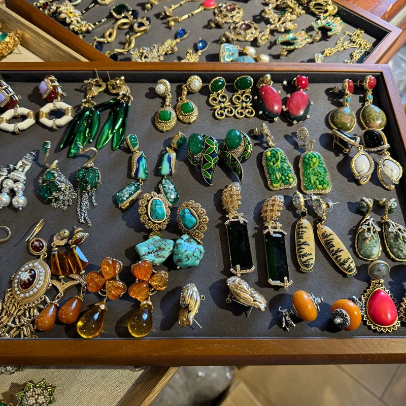 Vintage Autumn Glow Drop Earrings: Orange Glass & Citrine with Rhinestone Accents