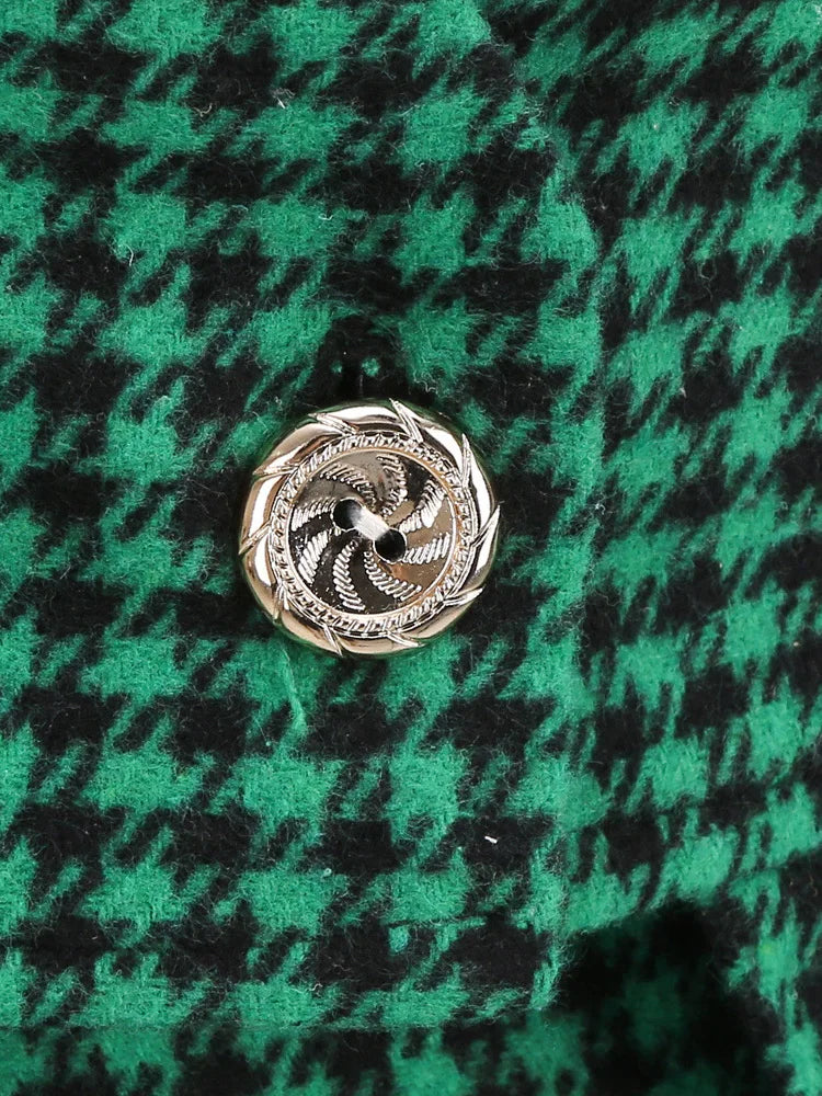 Vintage Chic Houndstooth Peplum Blazer - Retro Cropped V-Neck Jacket