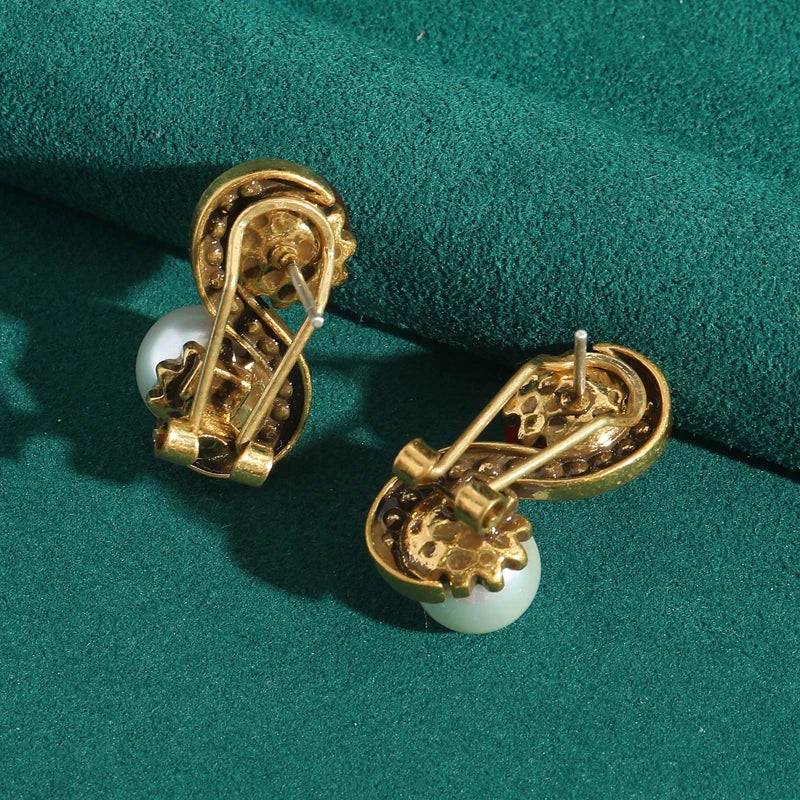 Vintage Red Agate & Pearl Earrings – 1950s Sculptural Cocktail Glam