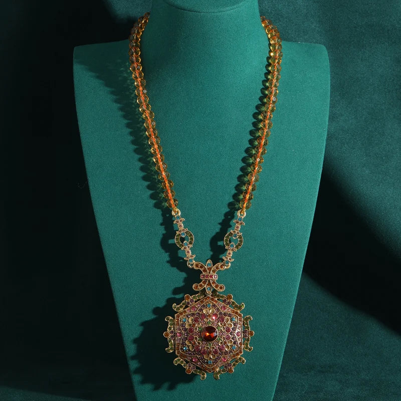 Vintage Crystal Flower Pendant Necklace