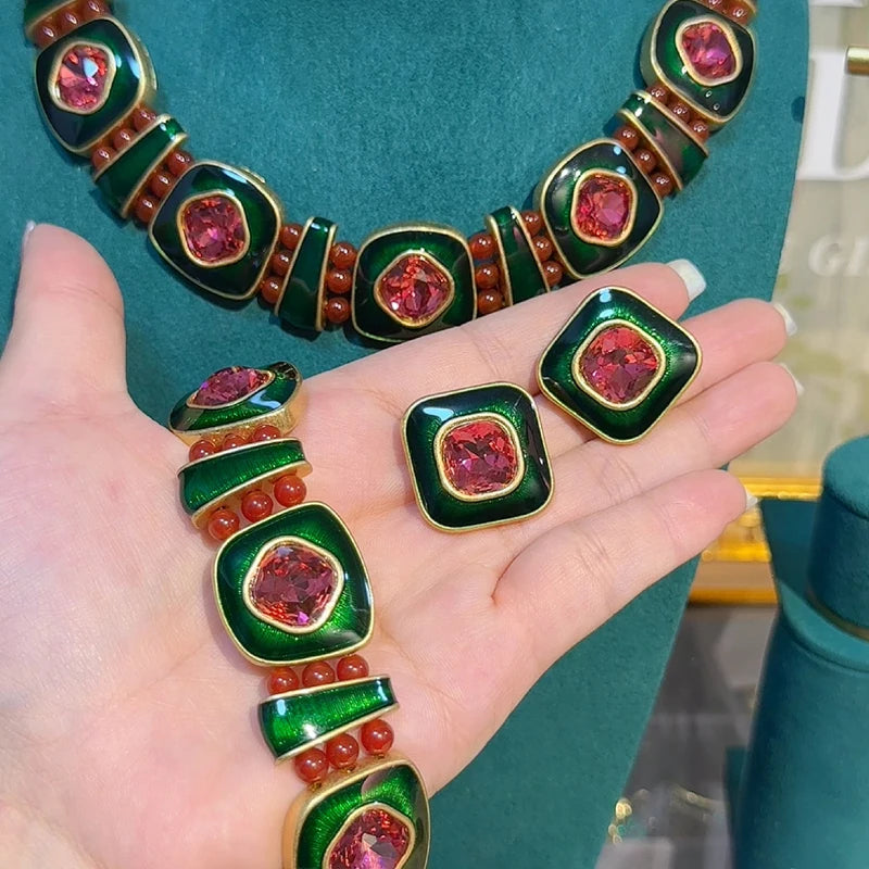 Vintage Square Christmas Jewelry Set – Boho Holiday Glam